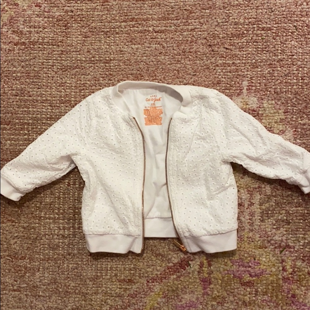 Cat and Jack white eyelet bomber jacket 6-9m